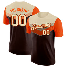 Load image into Gallery viewer, Custom Cream Brown-Orange Geometric V-Lines Color Block Performance T-Shirt