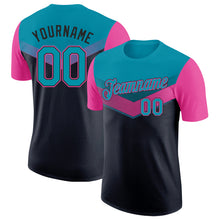 Laden Sie das Bild in den Galerie-Viewer, Custom Teal Black-Pink Geometric V-Lines Color Block Performance T-Shirt