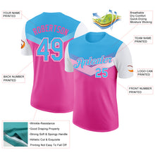Load image into Gallery viewer, Custom Sky Blue Pink-White Geometric V-Lines Color Block Performance T-Shirt