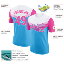 Load image into Gallery viewer, Custom White Pink-Sky Blue Geometric V-Lines Color Block Performance T-Shirt