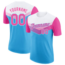 Load image into Gallery viewer, Custom White Pink-Sky Blue Geometric V-Lines Color Block Performance T-Shirt