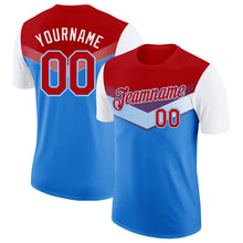 Load image into Gallery viewer, Custom Red Powder Blue-White Geometric V-Lines Color Block Performance T-Shirt
