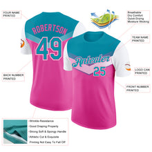 Load image into Gallery viewer, Custom Teal Pink-White Geometric V-Lines Color Block Performance T-Shirt