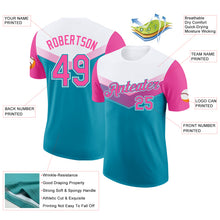 Load image into Gallery viewer, Custom White Pink-Teal Geometric V-Lines Color Block Performance T-Shirt