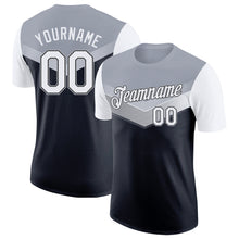 Load image into Gallery viewer, Custom Gray White-Black Geometric V-Lines Color Block Performance T-Shirt