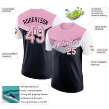 Laden Sie das Bild in den Galerie-Viewer, Custom Light Pink Black-White Geometric V-Lines Color Block Performance T-Shirt