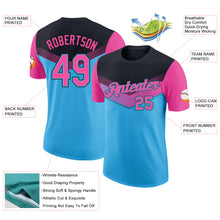 Laden Sie das Bild in den Galerie-Viewer, Custom Black Pink-Sky Blue Geometric V-Lines Color Block Performance T-Shirt