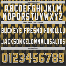 Laden Sie das Bild in den Galerie-Viewer, Custom Black Old Gold-White Authentic Geometric Pixel Grid Fade Football Jersey
