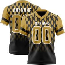 Laden Sie das Bild in den Galerie-Viewer, Custom Black Old Gold-White Authentic Geometric Pixel Grid Fade Football Jersey