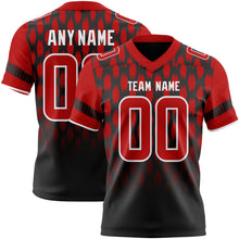 Load image into Gallery viewer, Custom Black Red-White Authentic Geometric Pixel Grid Fade Football Jersey