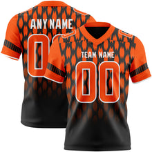 Load image into Gallery viewer, Custom Black Orange-White Authentic Geometric Pixel Grid Fade Football Jersey