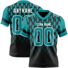 Laden Sie das Bild in den Galerie-Viewer, Custom Black Teal-White Authentic Geometric Pixel Grid Fade Football Jersey
