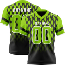 Load image into Gallery viewer, Custom Black Neon Green-White Authentic Geometric Pixel Grid Fade Football Jersey