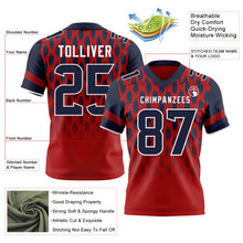Load image into Gallery viewer, Custom Red Navy-White Authentic Geometric Pixel Grid Fade Football Jersey