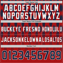 Load image into Gallery viewer, Custom Red Navy-White Authentic Geometric Pixel Grid Fade Football Jersey
