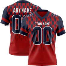 Load image into Gallery viewer, Custom Red Navy-White Authentic Geometric Pixel Grid Fade Football Jersey