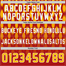 Load image into Gallery viewer, Custom Red Gold-White Authentic Geometric Pixel Grid Fade Football Jersey