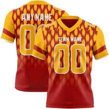 Load image into Gallery viewer, Custom Red Gold-White Authentic Geometric Pixel Grid Fade Football Jersey