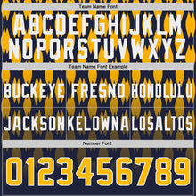 Charger l'image dans la galerie, Custom Navy Gold-White Authentic Geometric Pixel Grid Fade Football Jersey