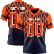 Laden Sie das Bild in den Galerie-Viewer, Custom Navy Orange-White Authentic Geometric Pixel Grid Fade Football Jersey