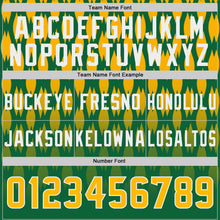 Laden Sie das Bild in den Galerie-Viewer, Custom Kelly Green Gold-White Authentic Geometric Pixel Grid Fade Football Jersey