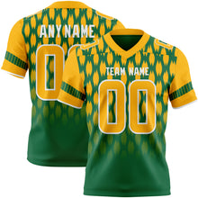 Laden Sie das Bild in den Galerie-Viewer, Custom Kelly Green Gold-White Authentic Geometric Pixel Grid Fade Football Jersey
