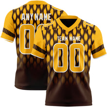 Load image into Gallery viewer, Custom Brown Gold-White Authentic Geometric Pixel Grid Fade Football Jersey
