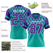 Laden Sie das Bild in den Galerie-Viewer, Custom Aqua Purple-White Authentic Geometric Pixel Grid Fade Football Jersey