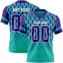 Laden Sie das Bild in den Galerie-Viewer, Custom Aqua Purple-White Authentic Geometric Pixel Grid Fade Football Jersey
