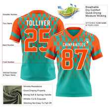 Laden Sie das Bild in den Galerie-Viewer, Custom Aqua Orange-White Authentic Geometric Pixel Grid Fade Football Jersey