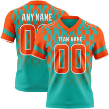 Laden Sie das Bild in den Galerie-Viewer, Custom Aqua Orange-White Authentic Geometric Pixel Grid Fade Football Jersey