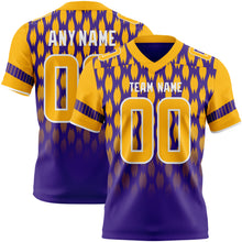 Laden Sie das Bild in den Galerie-Viewer, Custom Purple Gold-White Authentic Geometric Pixel Grid Fade Football Jersey