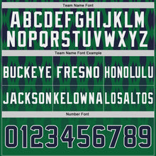 Load image into Gallery viewer, Custom Kelly Green Navy-White Authentic Geometric Pixel Grid Fade Football Jersey