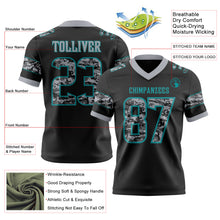 Laden Sie das Bild in den Galerie-Viewer, Custom Black Camo Teal-Gray Authentic Digital Camouflage Panel Football Jersey