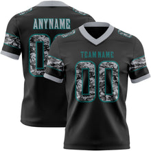 Laden Sie das Bild in den Galerie-Viewer, Custom Black Camo Teal-Gray Authentic Digital Camouflage Panel Football Jersey