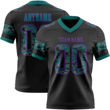 Load image into Gallery viewer, Custom Black Camo Purple-Teal Authentic Digital Camouflage Panel Football Jersey