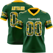 Load image into Gallery viewer, Custom Green Camo White-Gold Authentic Digital Camouflage Panel Football Jersey