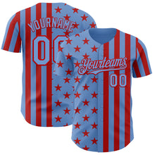 Load image into Gallery viewer, Custom Powder Blue-Red USA Flag Patriotic Split Stars and Stripes Authentic Baseball Jersey