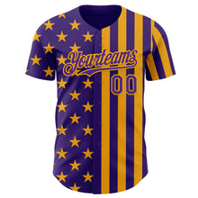 Load image into Gallery viewer, Custom Purple-Gold USA Flag Patriotic Split Stars and Stripes Authentic Baseball Jersey