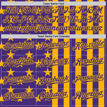 Load image into Gallery viewer, Custom Purple-Gold USA Flag Patriotic Split Stars and Stripes Authentic Baseball Jersey