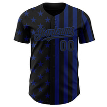 Laden Sie das Bild in den Galerie-Viewer, Custom Black-Royal USA Flag Patriotic Split Stars and Stripes Authentic Baseball Jersey