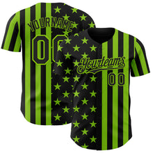 Laden Sie das Bild in den Galerie-Viewer, Custom Black-Neon Green USA Flag Patriotic Split Stars and Stripes Authentic Baseball Jersey