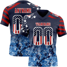 Charger l'image dans la galerie, Custom Navy USA Flag Camo White-Red Authentic Gradient Digital Camouflage Stars & Stripes Raglan Sleeves Football Jersey