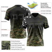 Load image into Gallery viewer, Custom Black USA Flag Camo-Olive Authentic Gradient Digital Camouflage Stars & Stripes Raglan Sleeves Football Jersey
