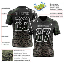 Load image into Gallery viewer, Custom Black USA Flag Camo-White Authentic Gradient Digital Camouflage Stars & Stripes Raglan Sleeves Football Jersey