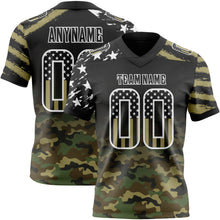 Load image into Gallery viewer, Custom Black USA Flag Camo-White Authentic Gradient Digital Camouflage Stars & Stripes Raglan Sleeves Football Jersey