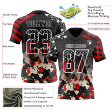 Laden Sie das Bild in den Galerie-Viewer, Custom Black USA Flag Camo-White Authentic Gradient Digital Camouflage Stars & Stripes Raglan Sleeves Football Jersey