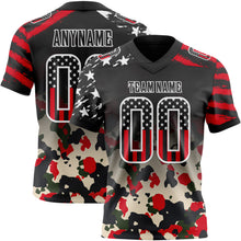 Laden Sie das Bild in den Galerie-Viewer, Custom Black USA Flag Camo-White Authentic Gradient Digital Camouflage Stars & Stripes Raglan Sleeves Football Jersey