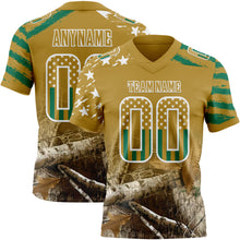 Laden Sie das Bild in den Galerie-Viewer, Custom Old Gold USA Flag Camo-White Authentic Gradient Digital Camouflage Stars & Stripes Raglan Sleeves Football Jersey