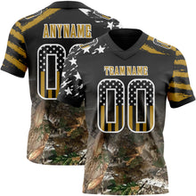 Load image into Gallery viewer, Custom Black USA Flag Camo White-Old Gold Authentic Gradient Digital Camouflage Stars & Stripes Raglan Sleeves Football Jersey
